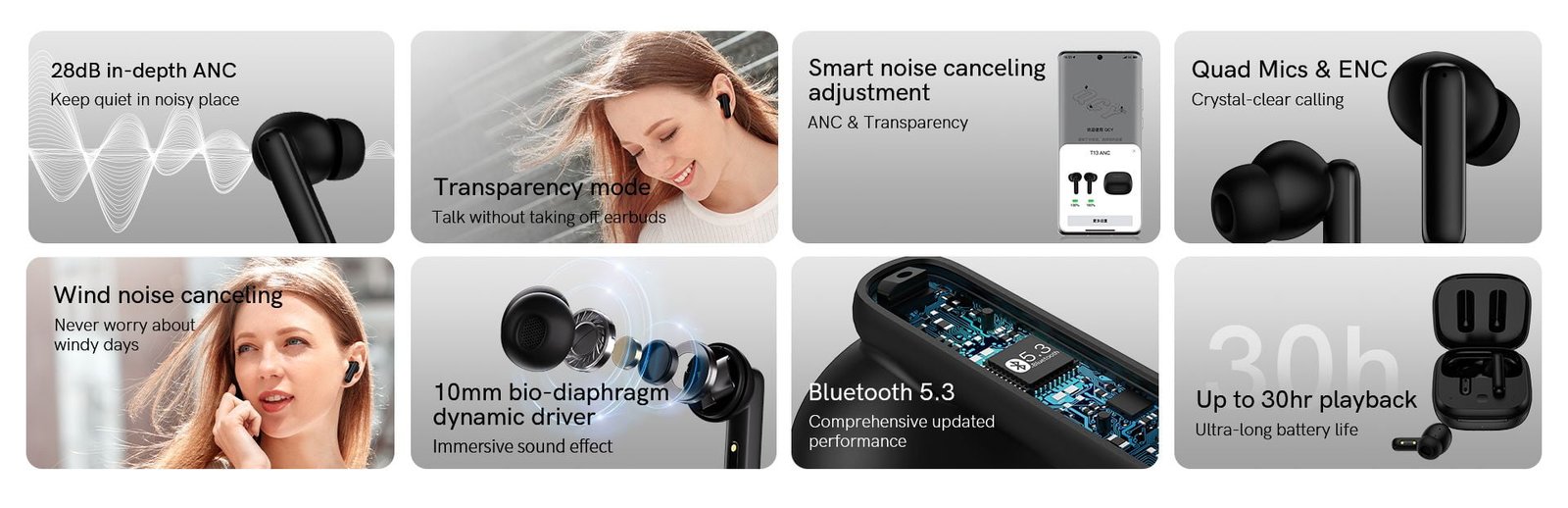 QCY T13 ANC Wireless Earphones Bluetooth 5.3 TWS ANC Noise Cancellation  Headphone 4 Mics ENC Headset